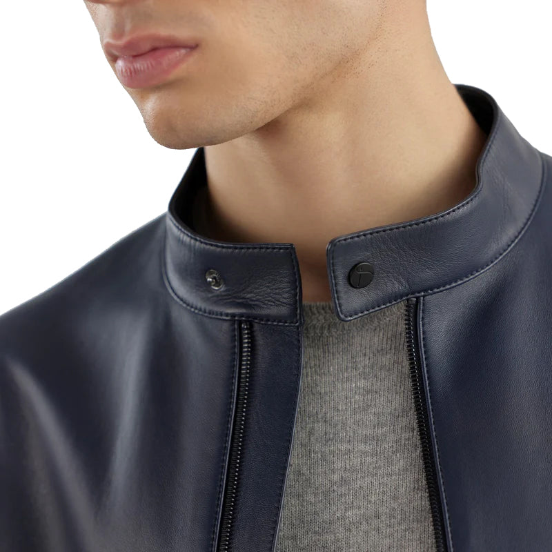 Navy Nikolai Leather Jacket For Men