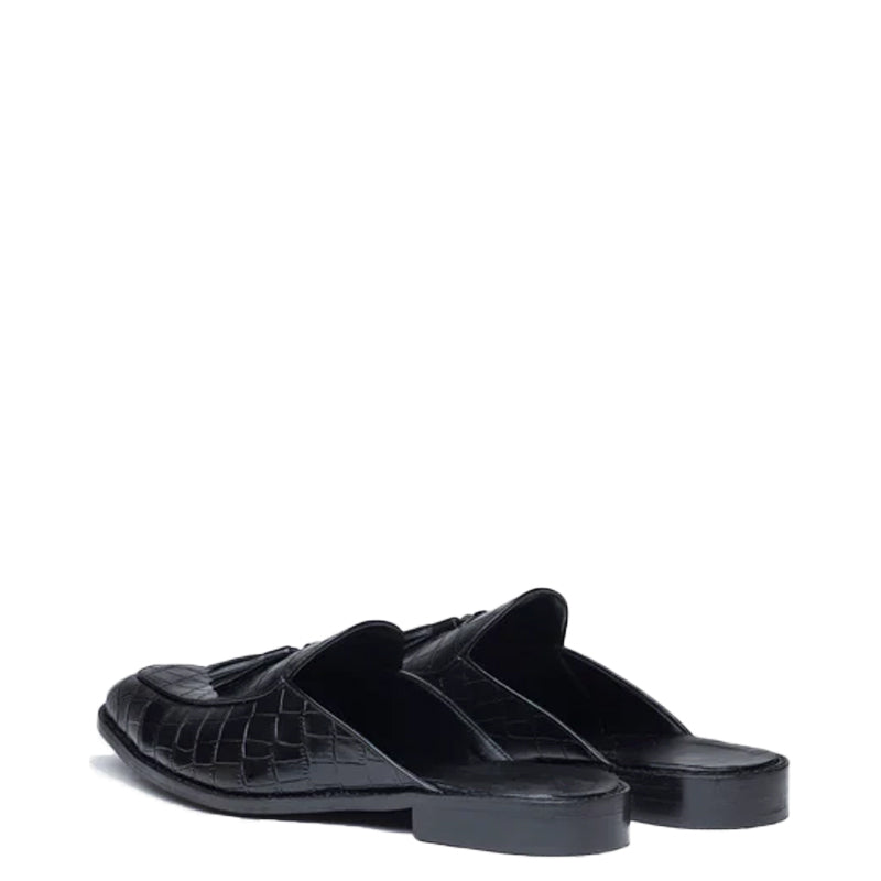 Croco Slip On Leather Mule Black