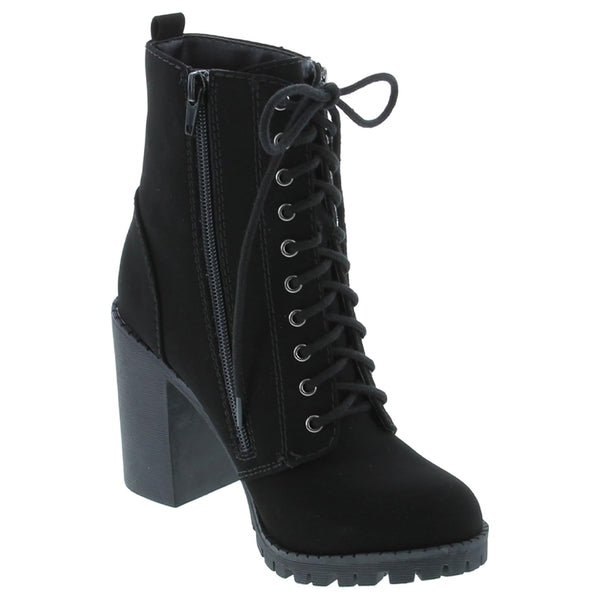 Urban Lace-Up Suede Ankle Boots - Black