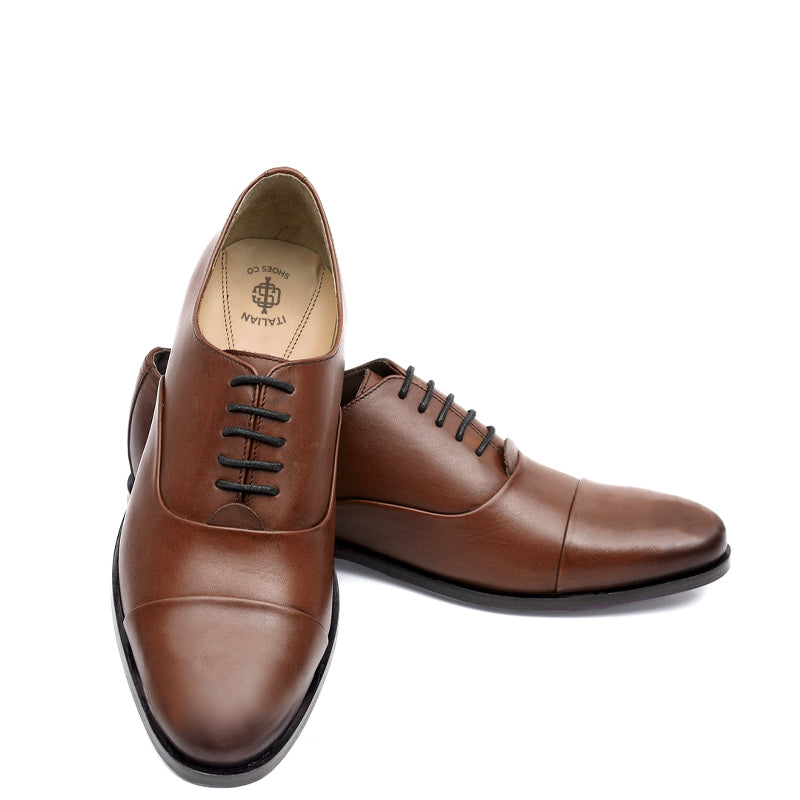 Men Captoe Polished Leather Plain Oxford Shoe Black