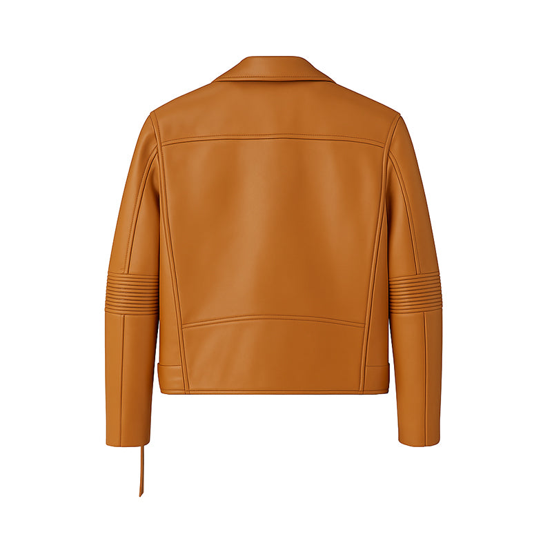 Men's Tan Leather Biker Jacket with Zippers