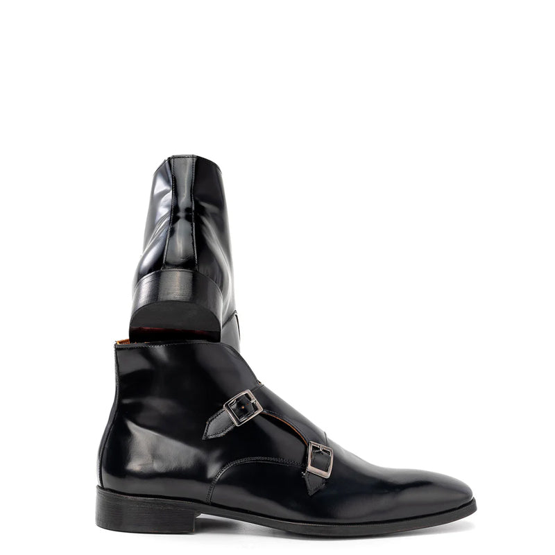 Polished Leather Double Monkstrap Ankle Boots