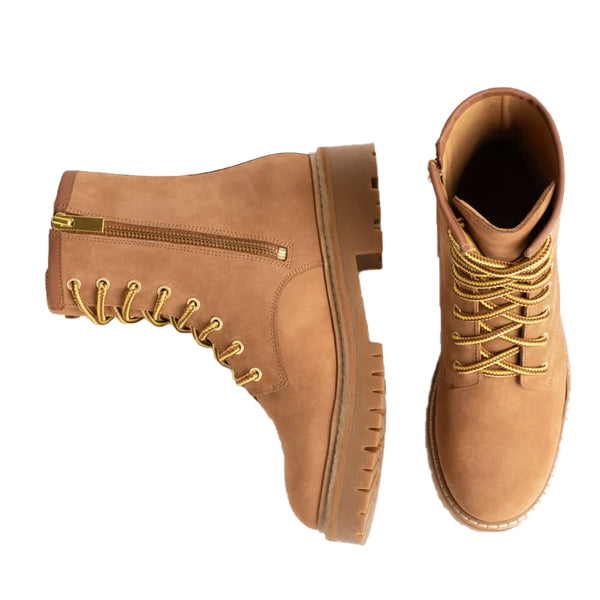 Men High Top Leather Combat Boots - Tan