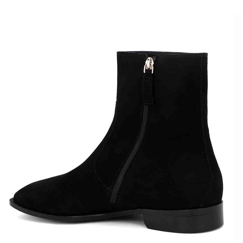 Suede Leather High Ankle Boots With Side Zipper