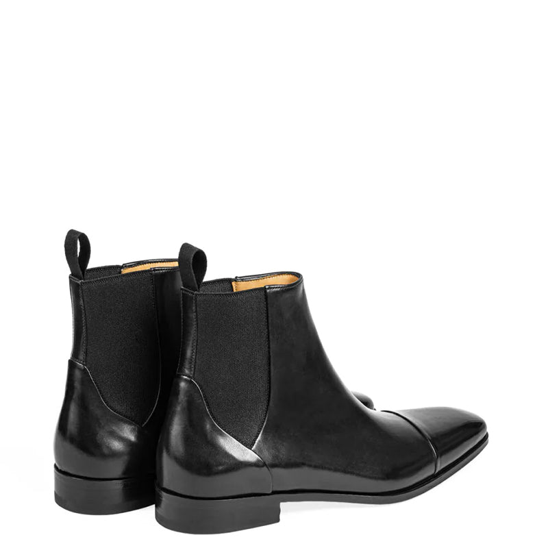 Polished Shiny Leather Cap-Toe Chelsea Boots