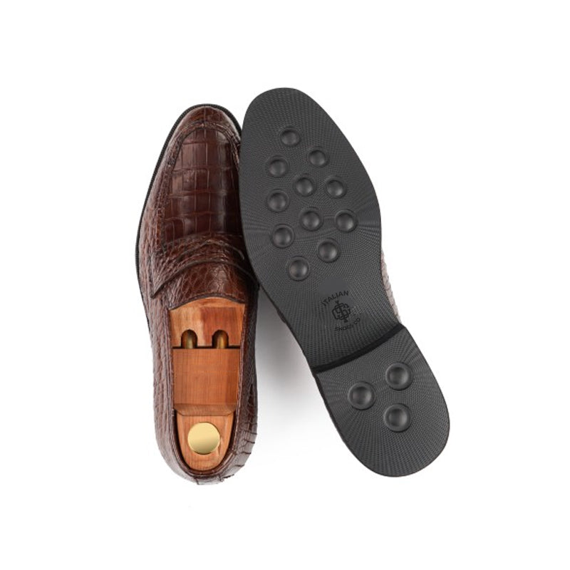 Croco Print Handmade Penny Leather Loafer