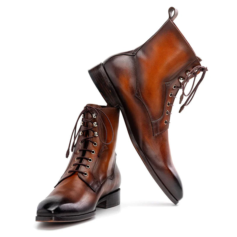 Premium Plain Toe Lace Up Leather Ankle Boot Brown