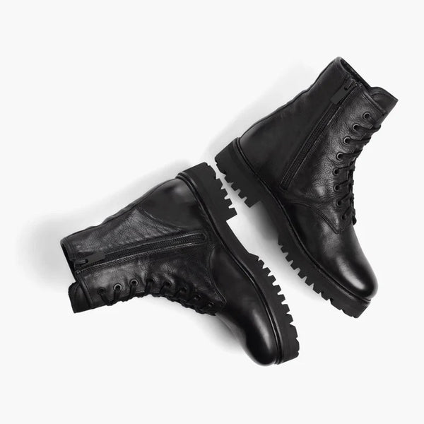 Men High Top Leather Combat Boots - Black