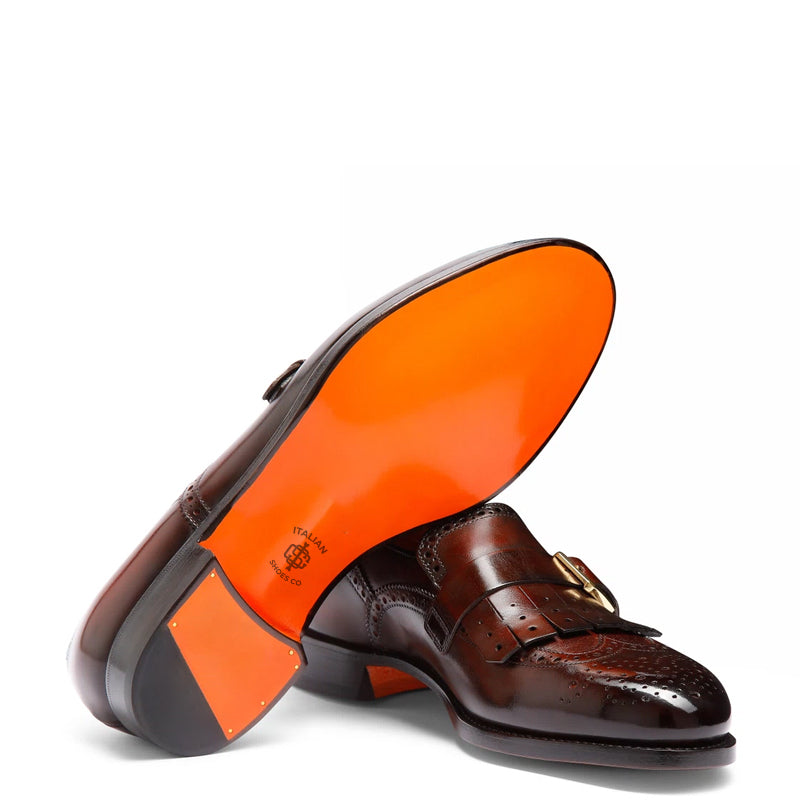 Handmade Leather Single Buckle Tan Loafer With Fringe