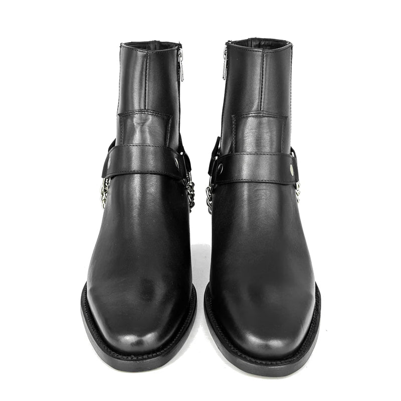 Leather Slip-On Chelsea With Chain Boots