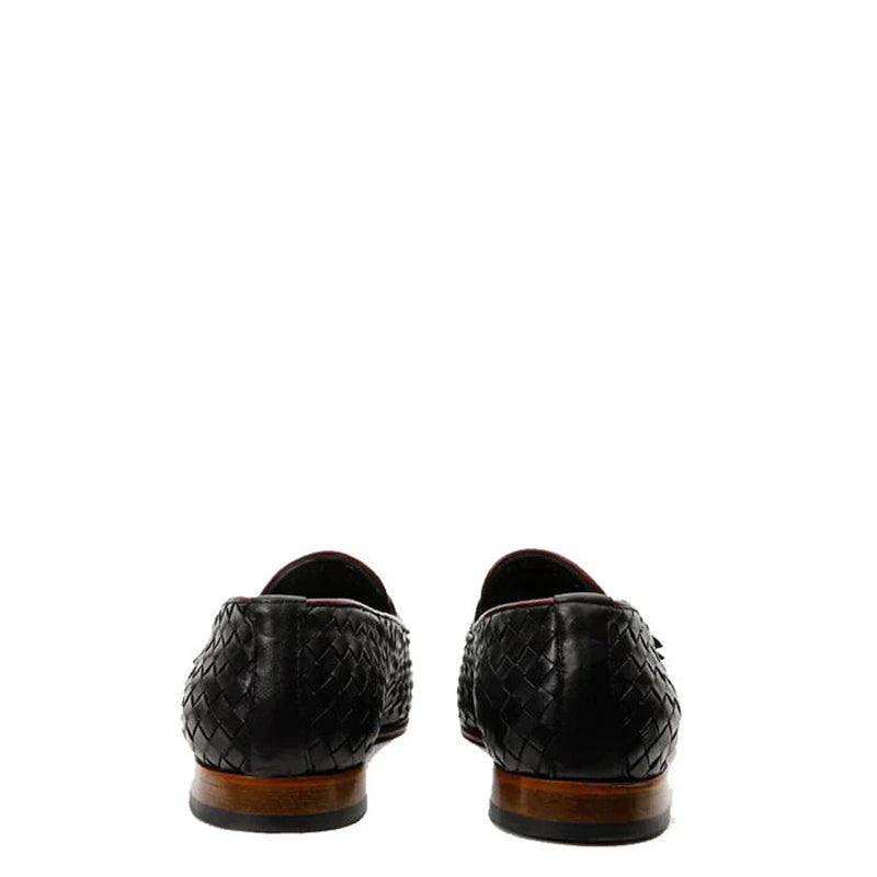 Men Leather Woven Double Monk Strap Brown Shoe