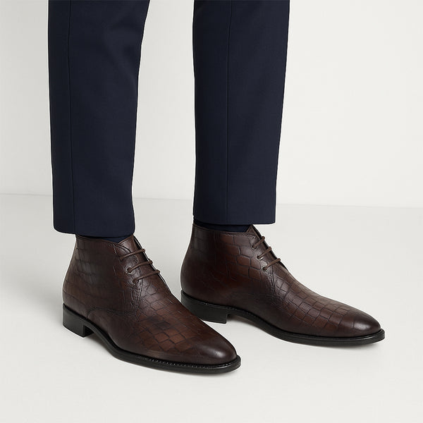 Mens Croco Leather Chukka Boots