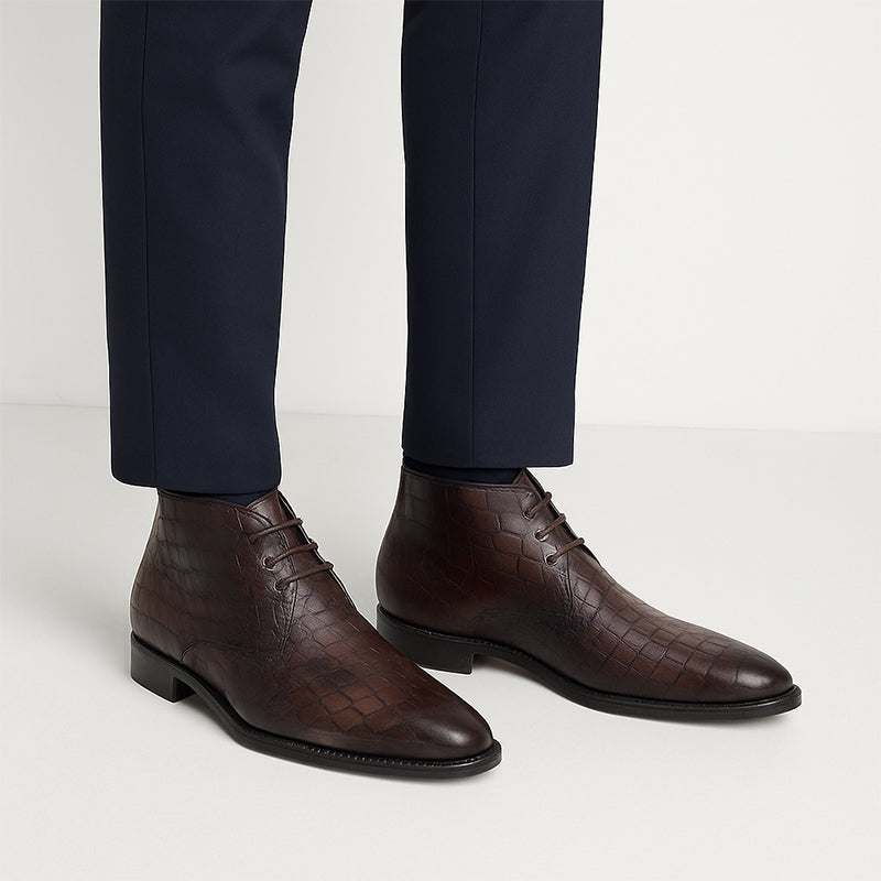 Mens Croco Leather Chukka Boots