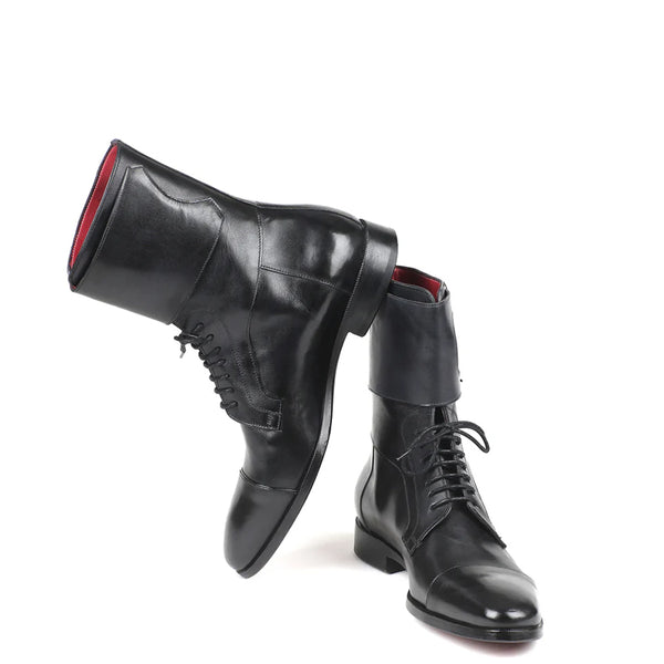 Men Cap Toe Leather High Ankle Boot Tan - Black