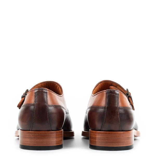 Men Handmade Leather Single Monk Straps Tan Shoe