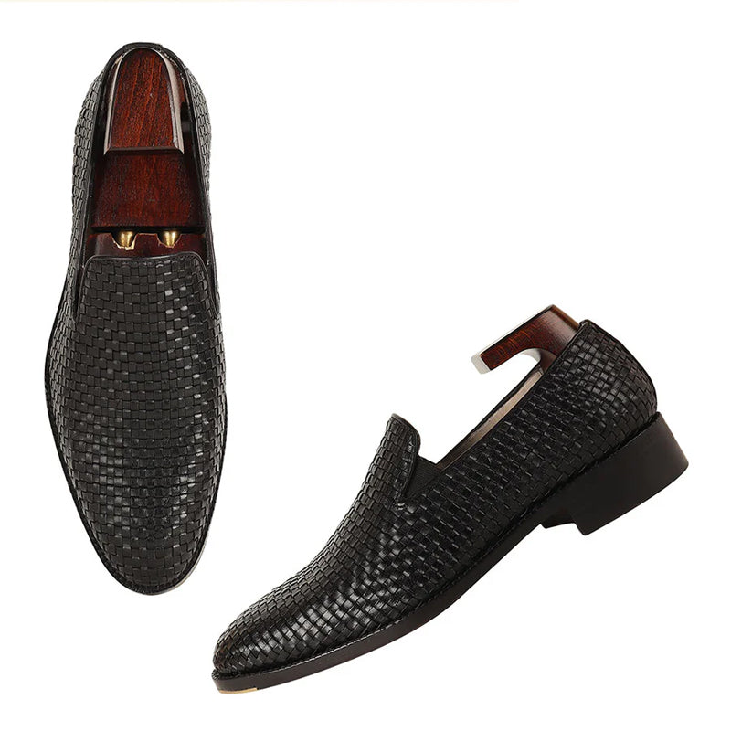 Premium Handmade Woven Leather Loafers For Men