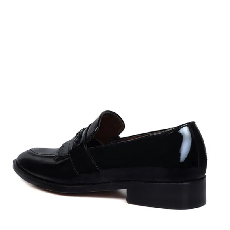 Patent Leather Slip-On Brown Loafer With Dual Fringes