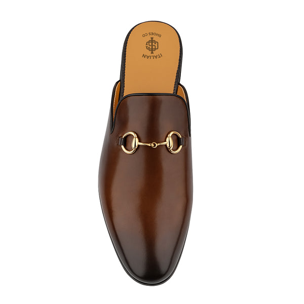 Plain Design Leather Mule Tan - Brown