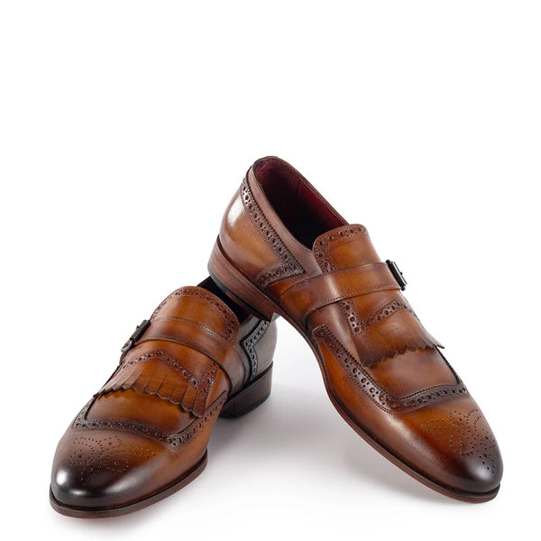 Men Captoe Leather Single Monkstraps Tan Shoe