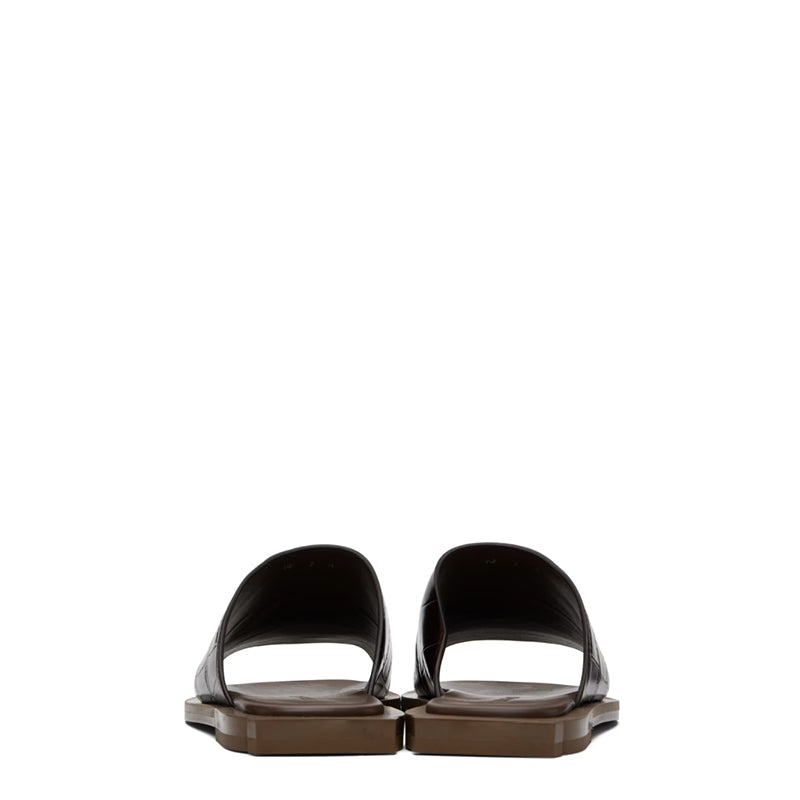 Black Reptilian Textured Slip On Sandal