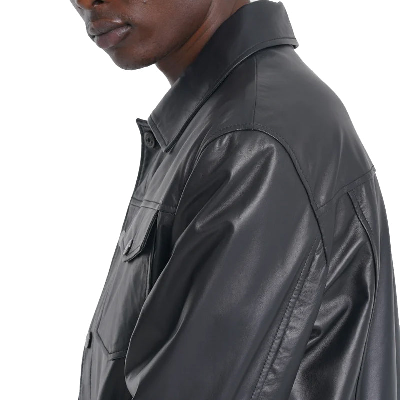 Buttoned Leather Jacket For Men