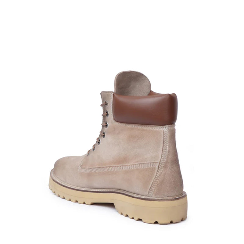 Suede Leather Lace Up Biker Beige Boot