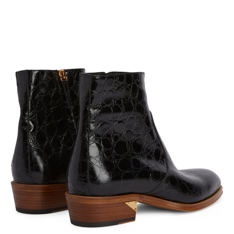 Croco Print Leather Chelsea High Ankle Black Boot