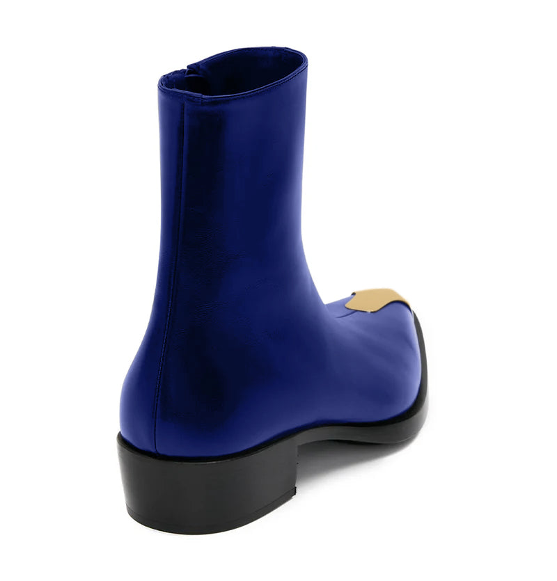 Punk Leather Boots Golden Toe Blue