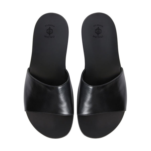 Plain Open Toe Flats Leather Slide