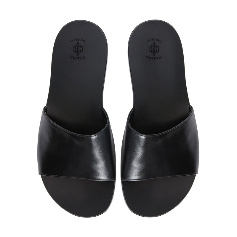 Plain Open Toe Flats Leather Slide
