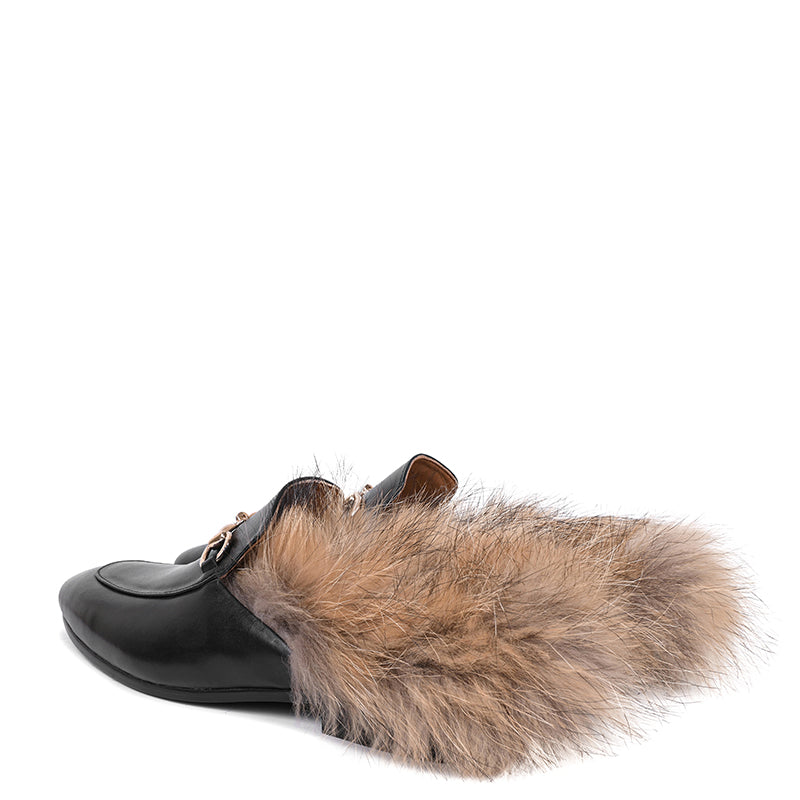 Premium Leather Mules Slippers With Fur