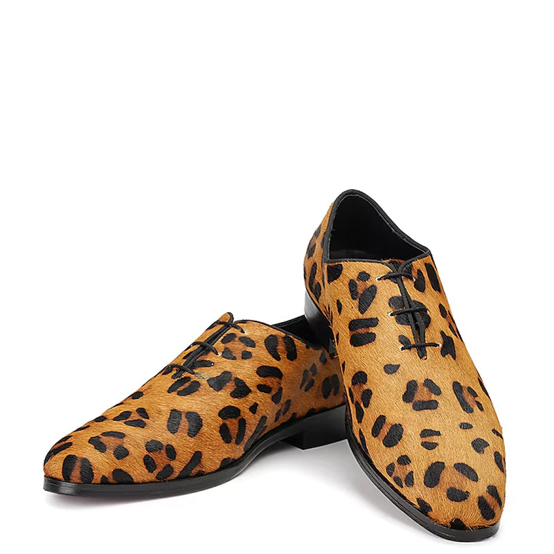 Leather Leopard Print Lace-Up Shoes