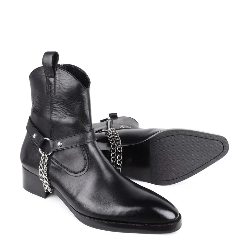 High Ankle Leather Chain Boots For Men