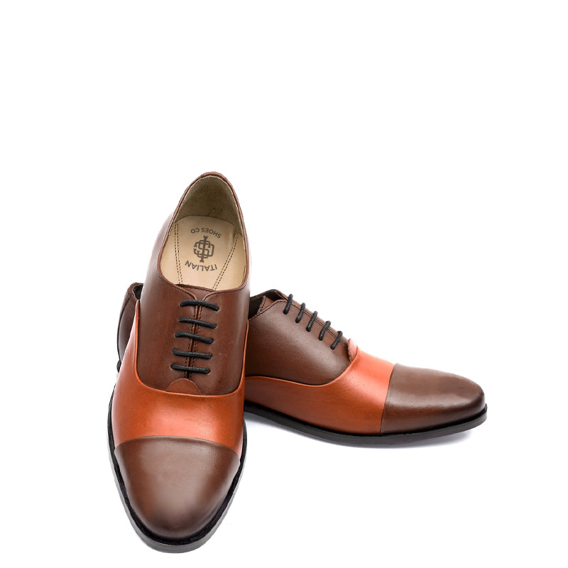 Premium Toe Cap Leather Oxford Shoe Brown and Tan For Men