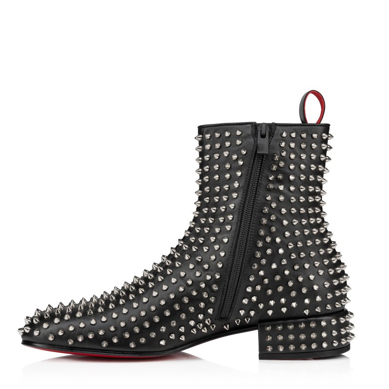 Leather Studded Side-Zip High Ankle Boots