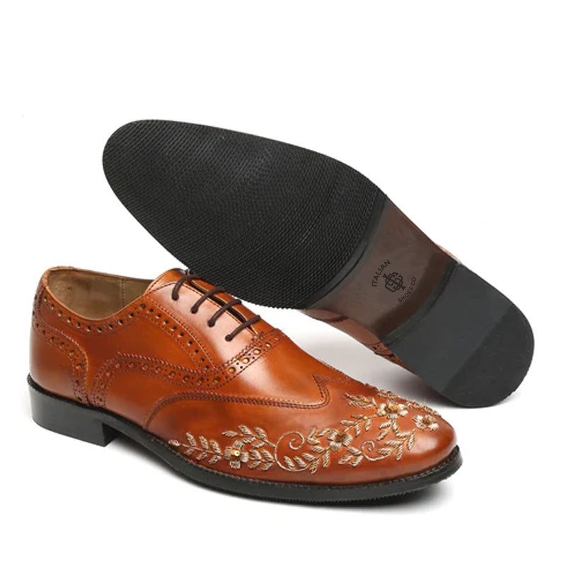 Leather Lace-Up Wingtip Shoes For Men