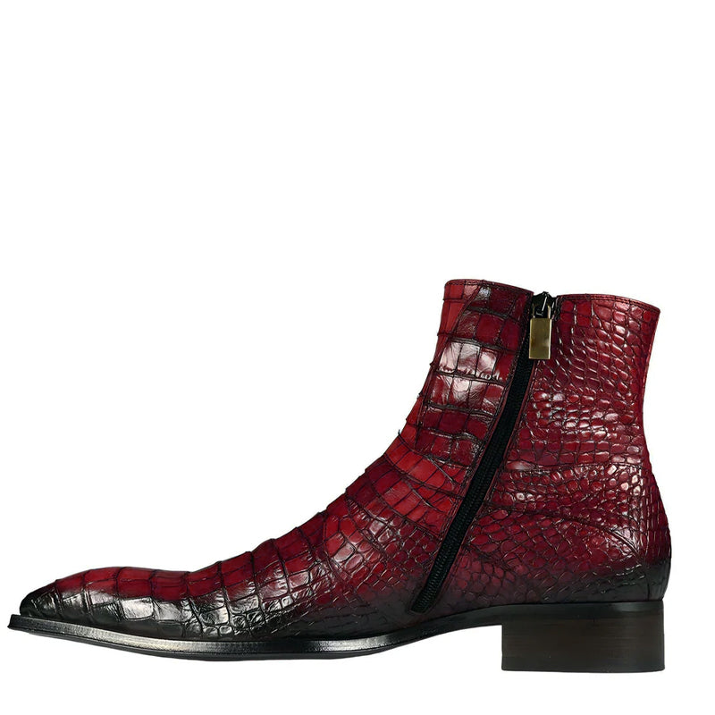 Croco Leather Zip Up Boots