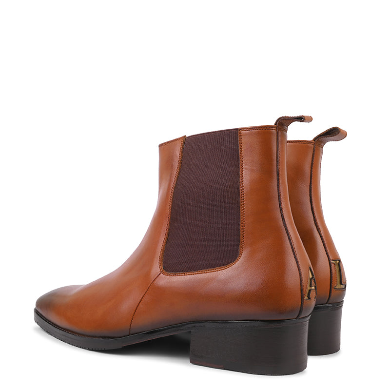 Men Solid High Top Leather Chelsea Tan Boot