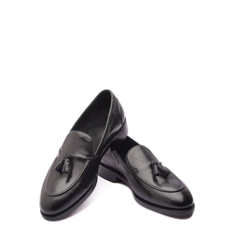 Premium Leather Slip On Tassel Loafer Black