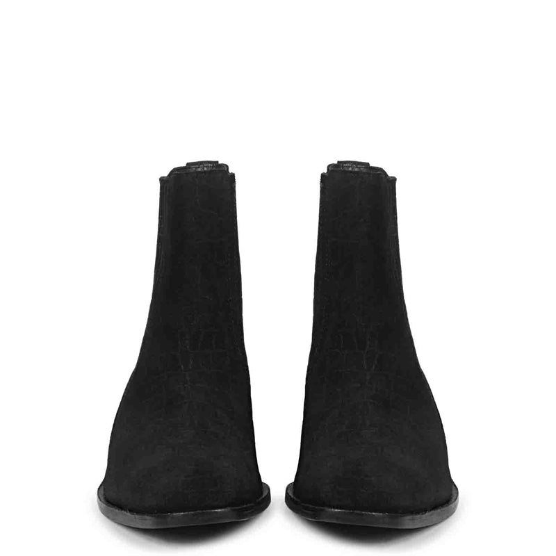 Croco Print Suede Leather Chelsea Boots