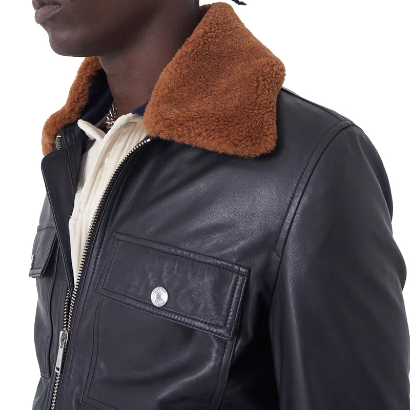 Bomber Leather Jacket Whiskey Fur