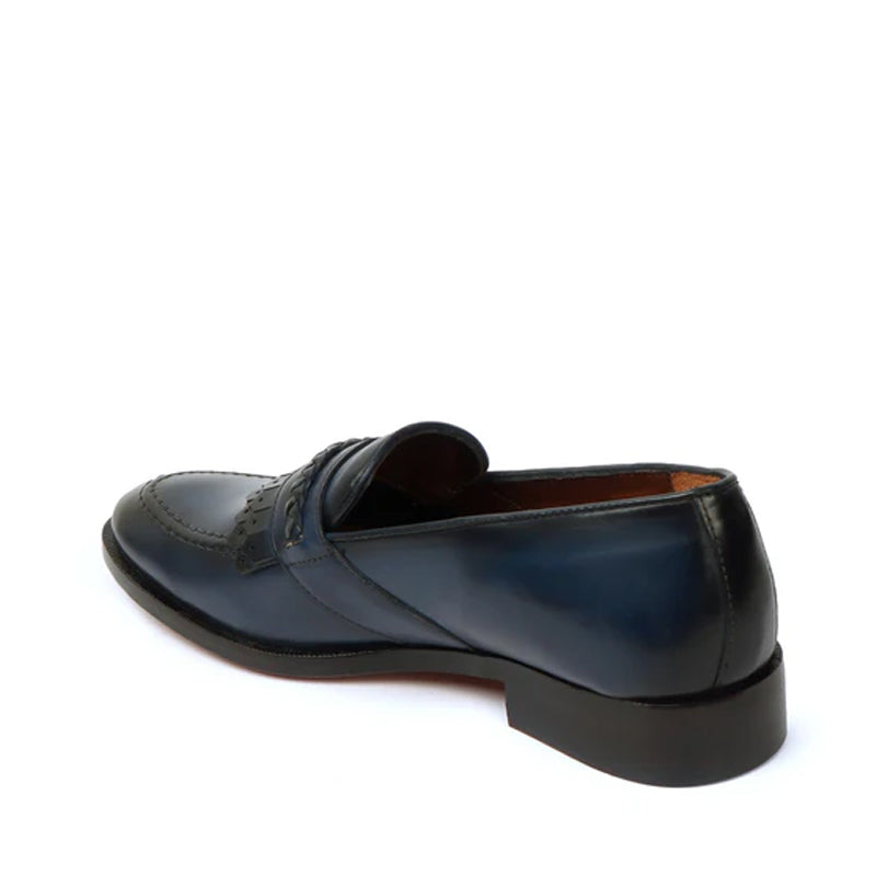 Patent Shiny Leather Black Loafer With Fringe