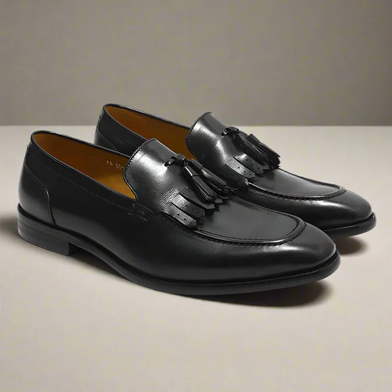 Leather Slip On Tassel Black Loafer For Men