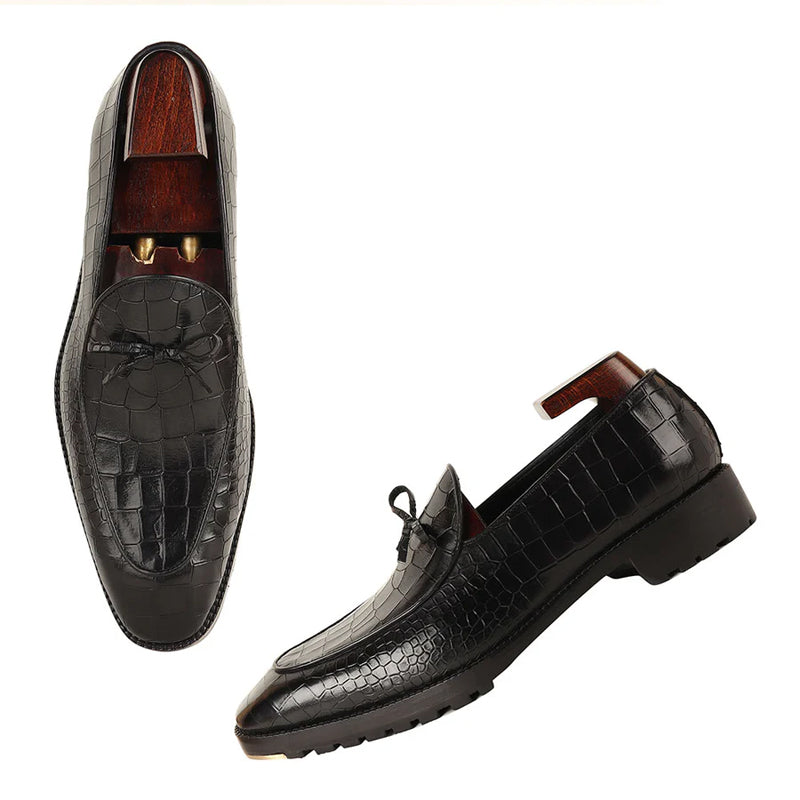 Croco Mirror Glossed Pure Leather Loafers