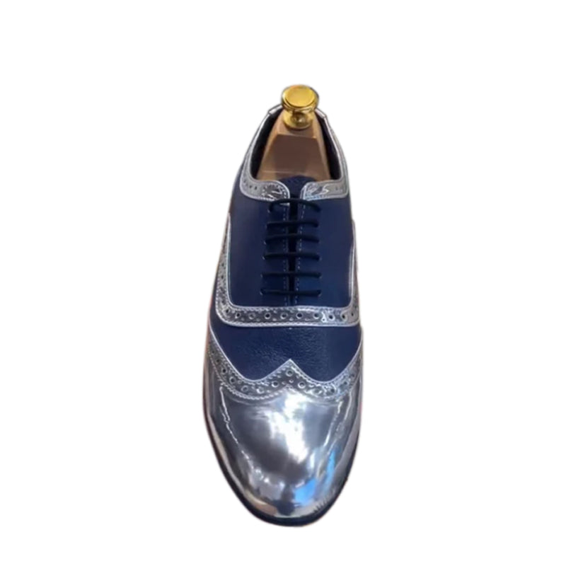 Patent Silver and Blue Moroccan Leather Oxfords Shoes