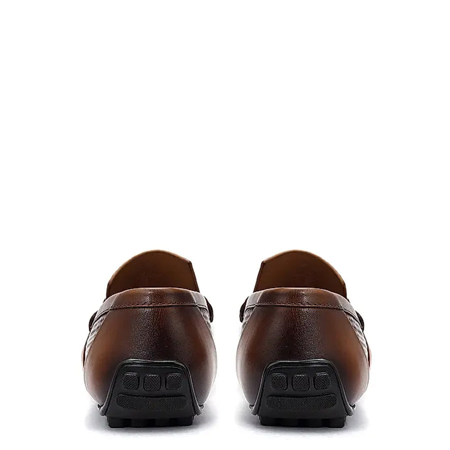 Men Round Toe Leather Moccasins Buckled Tan Loafer
