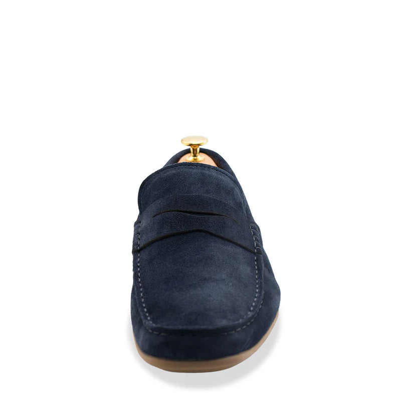 Gregores Navy Suede Penny Moccasins