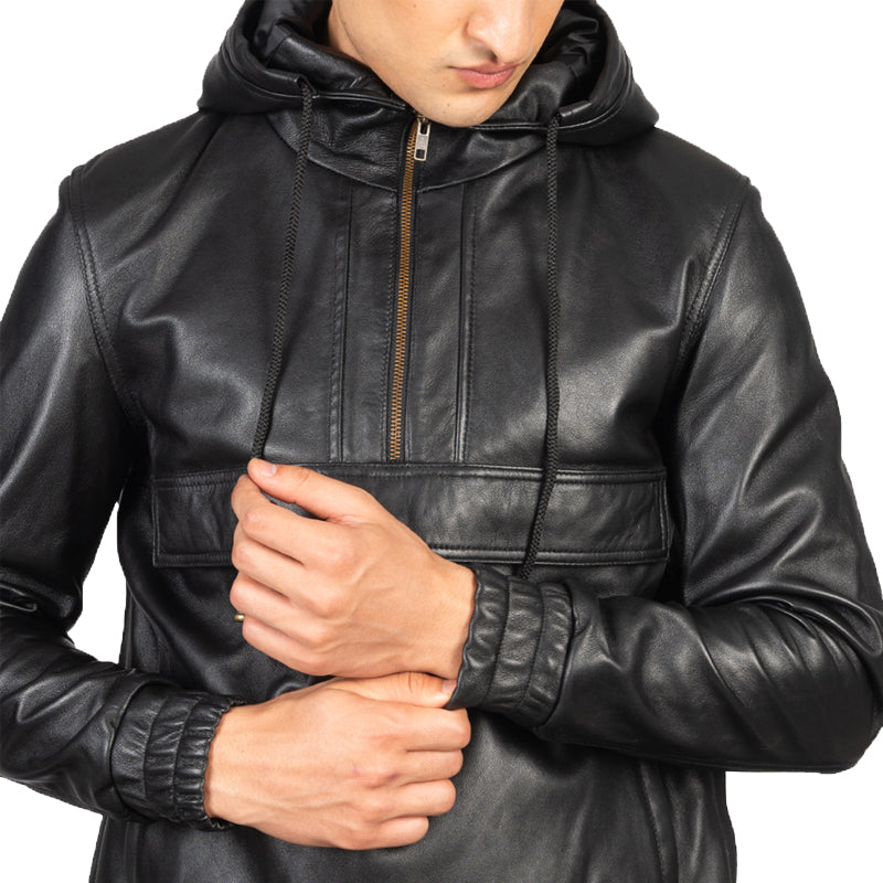 Kenton Hooded Leather Pullover Jacket For Men