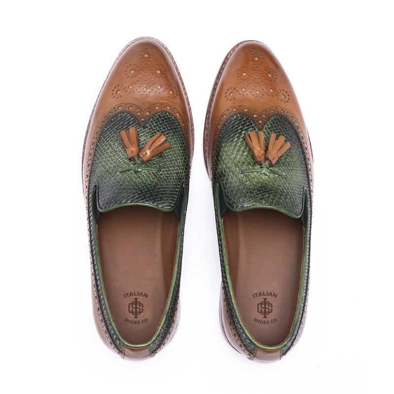 Tassels Hand Patina Wing Leather Loafers