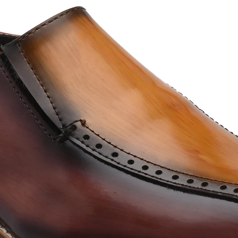 Handpainted Dual Tone Solid Leather Burgundy and Tan Loafer